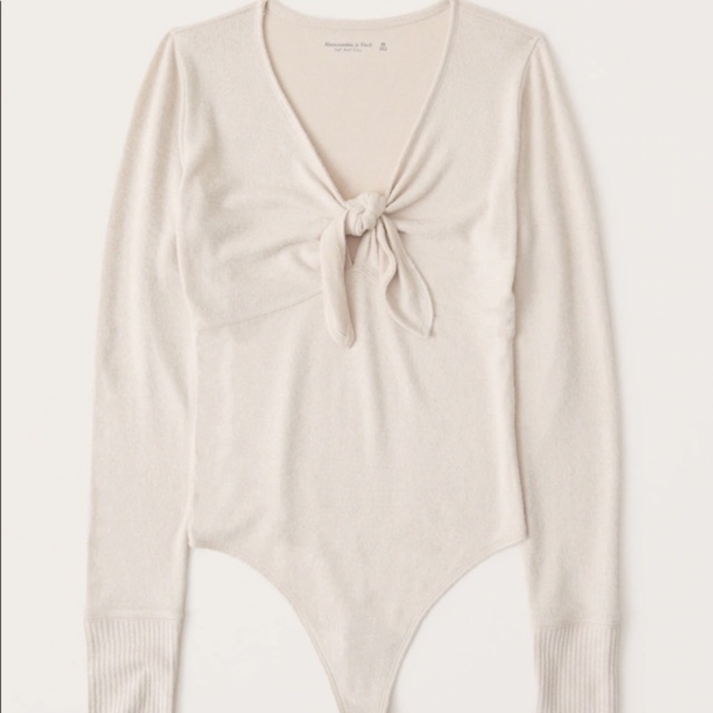 Abercrombie Cozy Tie-Front Bodysuit Cream XS